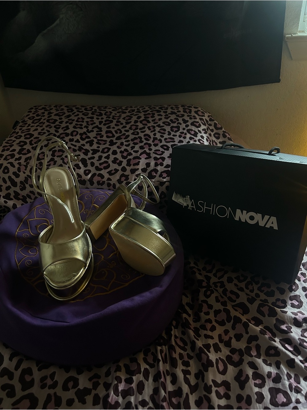 Fashion Nova Metallic Gold Platform Slingback Heels